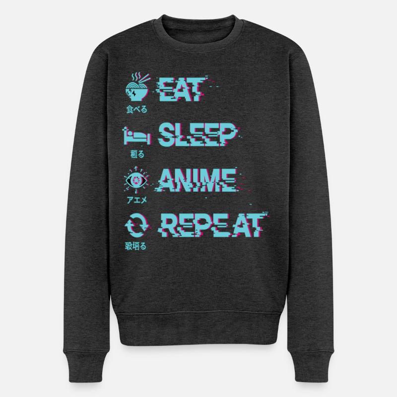 MANGER DORMIR ANIME RÉPÉTER - Pull Premium bio Homme - anthracite chiné