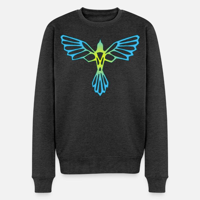 L'envol de l'oiseau bleu et jaune - Pull Premium bio Homme - anthracite chiné