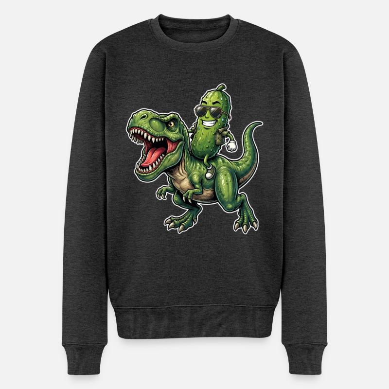 Saure Gurke reitet auf Dinosaurier - Männer Premium Bio Pullover - Anthrazit meliert
