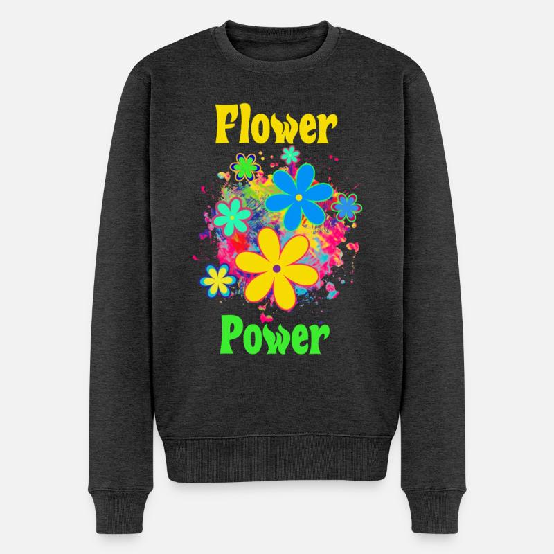 Flower Power  - Männer Premium Bio Pullover - Anthrazit meliert