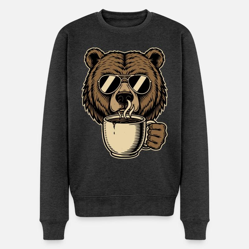 Bearly Awake Kaffee Bär - Männer Premium Bio Pullover - Anthrazit meliert