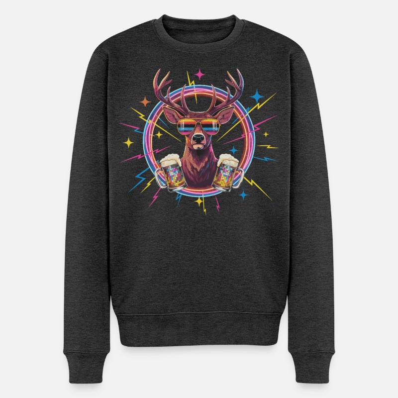 Bière disco Retro Deer - Pull Premium bio Homme - anthracite chiné
