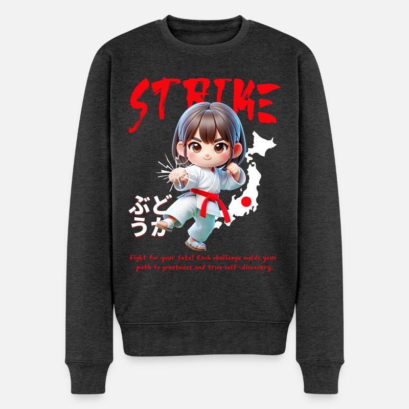 Chibi Karateheld Strike - Männer Premium Bio Pullover - Anthrazit meliert