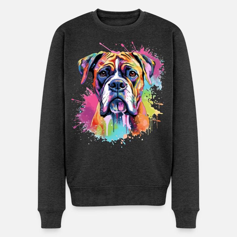 Vivid Boxer Dog Porträt-Splash - Männer Premium Bio Pullover - Anthrazit meliert