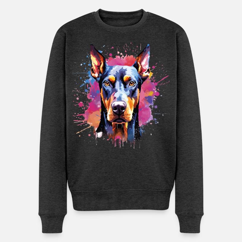 Lebendiges Aquarell-Dobermann-Porträt - Männer Premium Bio Pullover - Anthrazit meliert