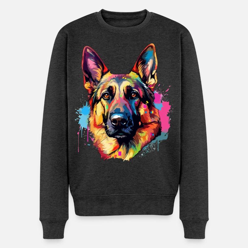 Lebendiger Deutscher Schäferhund Splash - Männer Premium Bio Pullover - Anthrazit meliert