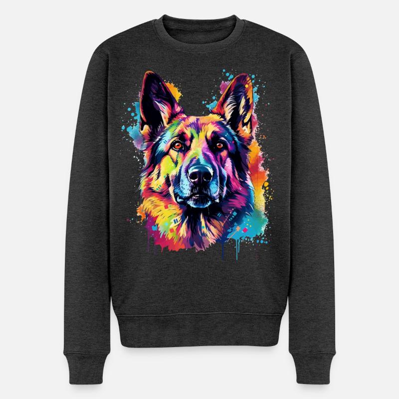 Bunte Deutscher Schäferhund-Splash-Art - Männer Premium Bio Pullover - Anthrazit meliert