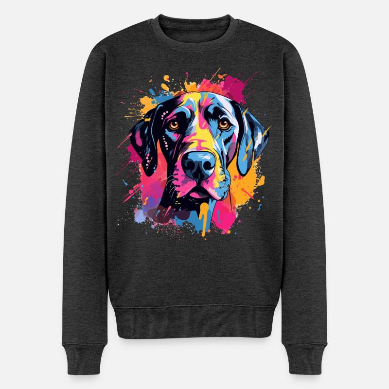 Deutsche Dogge Spritzkunst bunt - Männer Premium Bio Pullover - Anthrazit meliert