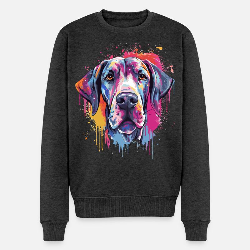 Bunte Hundesplash-Kunst Deutsche Dogge - Männer Premium Bio Pullover - Anthrazit meliert