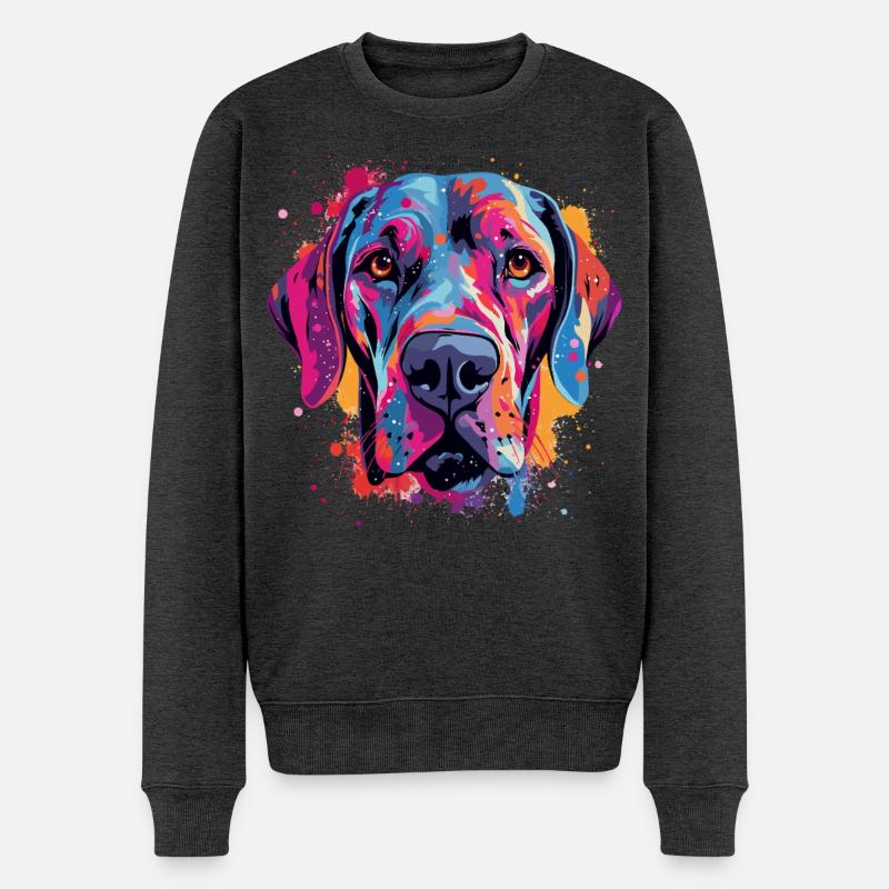 Bunte Dogge-Splash-Art - Männer Premium Bio Pullover - Anthrazit meliert