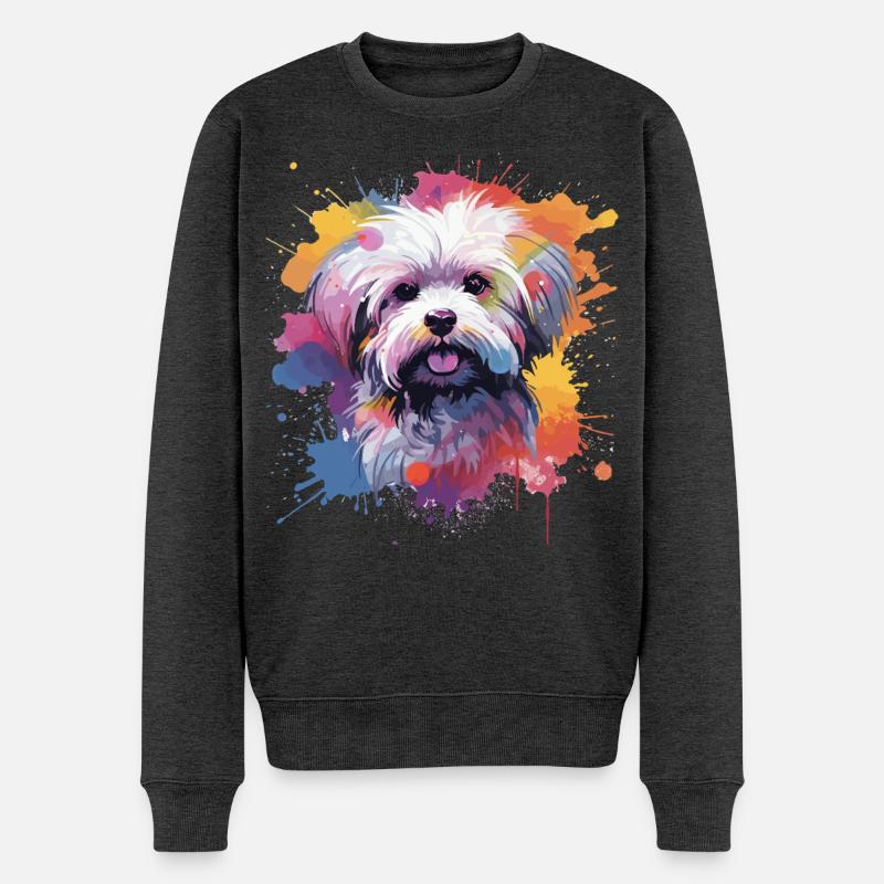 Malteser Hund Spritzkunst Bunt - Männer Premium Bio Pullover - Anthrazit meliert