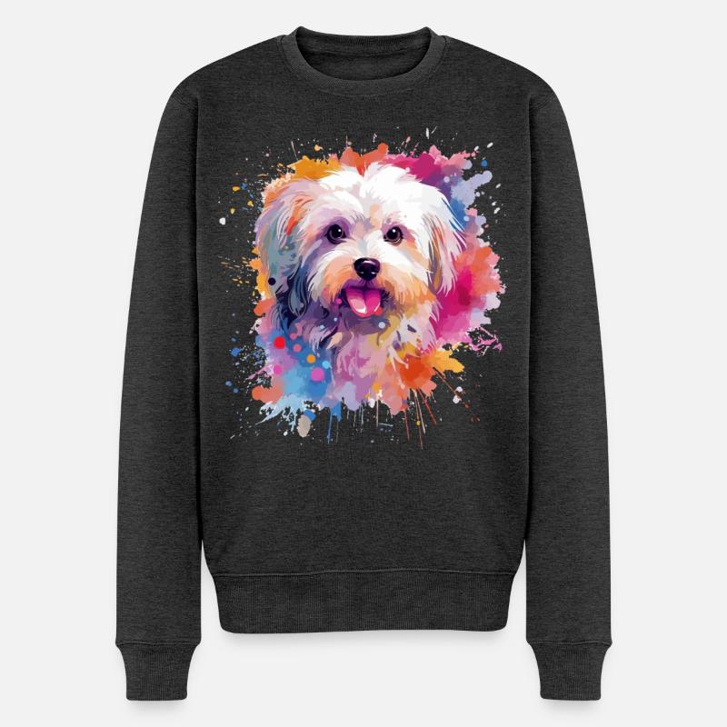 Bunte Malteserhunde-Splash-Art - Männer Premium Bio Pullover - Anthrazit meliert