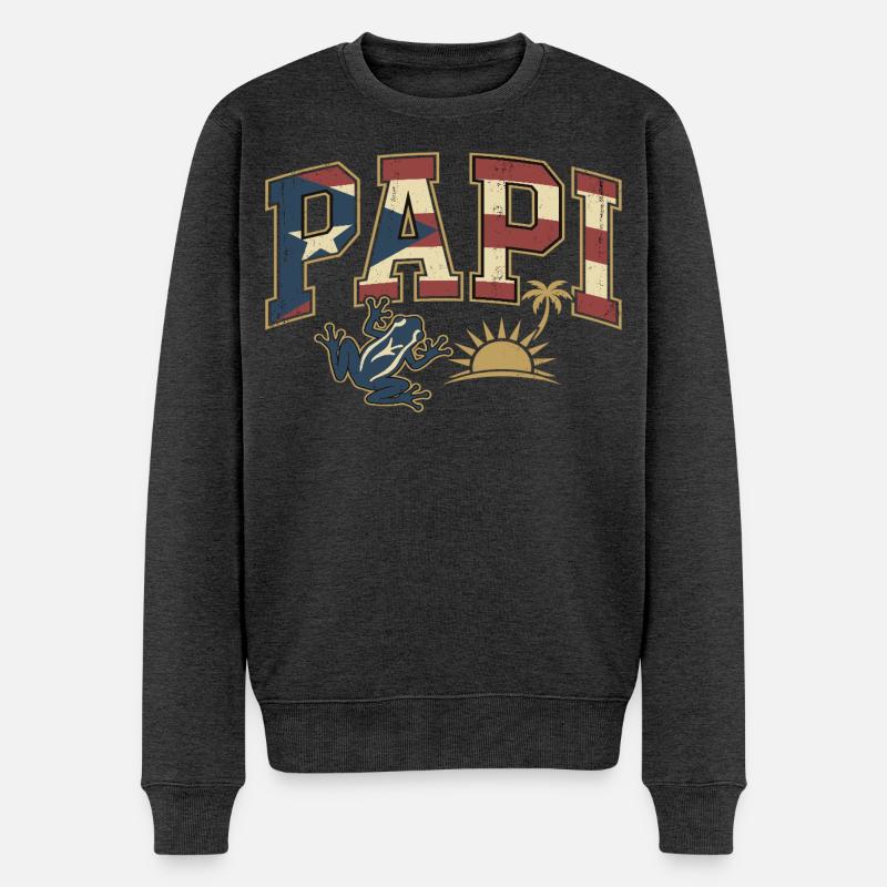 Papi Drapeau de Porto Rico - Pull Premium bio Homme - anthracite chiné