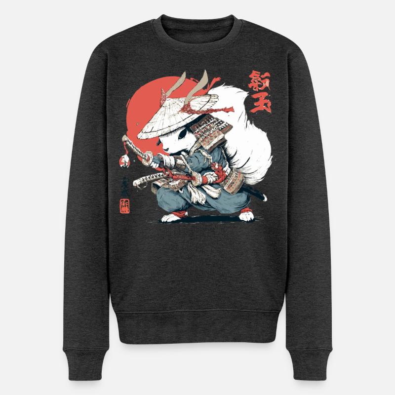 Samurai-Eichhörnchen, japanischer Krieger, Ukiyo-e-Stil Su - Männer Premium Bio Pullover - Anthrazit meliert