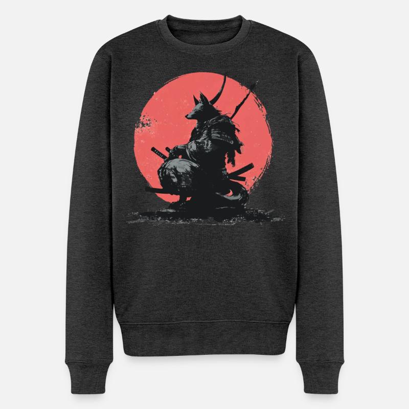 Wolf Samurai sur Red Sun - Pull Premium bio Homme - anthracite chiné