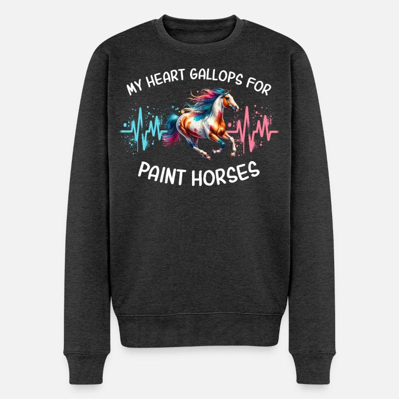 Paint Horse Herzlinie Pferd - Männer Premium Bio Pullover - Anthrazit meliert