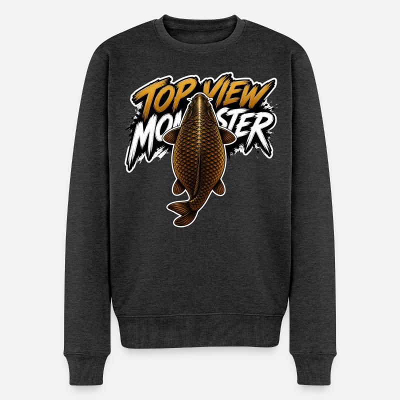 Vogelperspektive Monsterkarpfen – Kräftiges Angeldesign - Männer Premium Bio Pullover - Anthrazit meliert