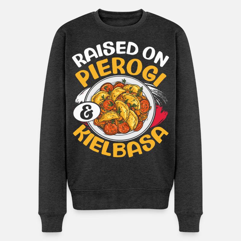 Aufgewachsen Auf Pierogi Kielbasa, Polnischer - Männer Premium Bio Pullover - Anthrazit meliert
