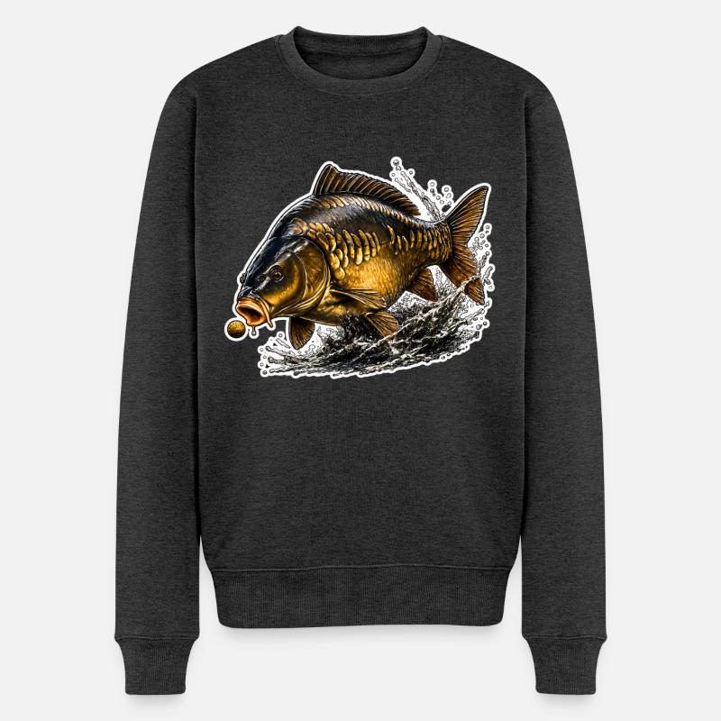 Spiegelkarpfenfisch-Design - Männer Premium Bio Pullover - Anthrazit meliert