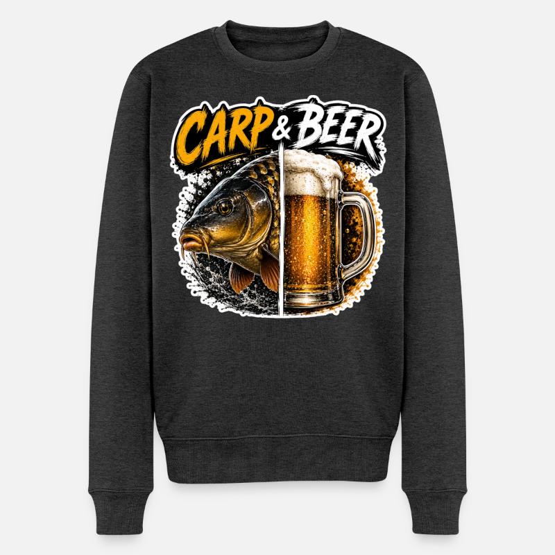 Karpfen- und Bier-lustiges Angeldesign - Männer Premium Bio Pullover - Anthrazit meliert