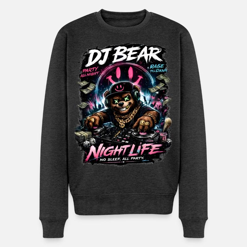 DJ Bear Nachtleben Orso Neon - Männer Premium Bio Pullover - Anthrazit meliert
