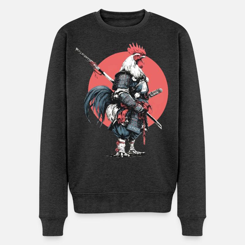 Samouraï Coq en armure - Pull Premium bio Homme - anthracite chiné