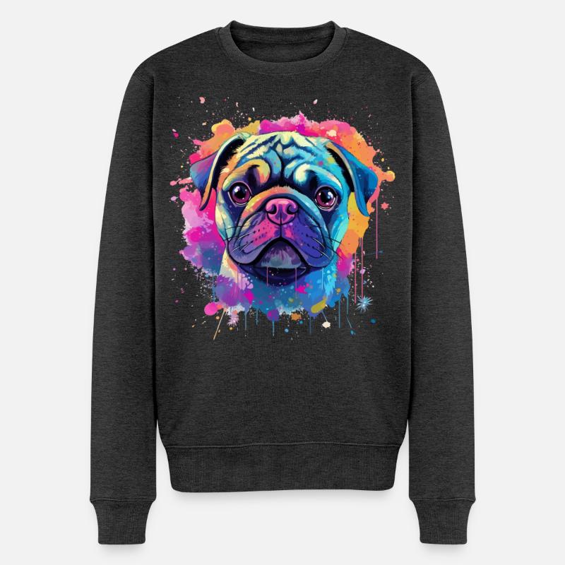 Lebendiges Mops-Splash-Porträt - Männer Premium Bio Pullover - Anthrazit meliert