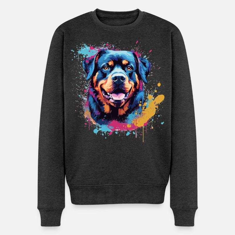 Rottweiler Hund Bunte Splash Art - Männer Premium Bio Pullover - Anthrazit meliert