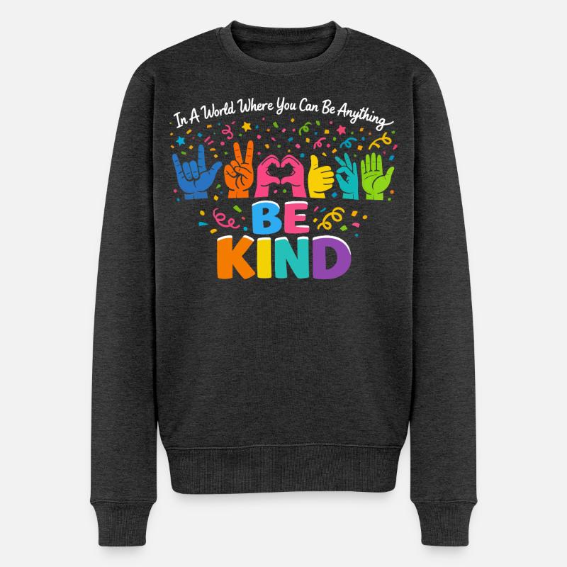 Sei freundlich Gebärdensprache inklusiv - Männer Premium Bio Pullover - Anthrazit meliert