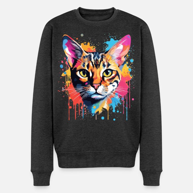 Bengalisches Katzengesicht Bunte Spritzkunst - Männer Premium Bio Pullover - Anthrazit meliert
