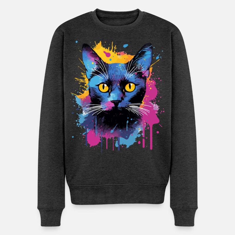 Splash Art Bombay Katzengesicht Bunt - Männer Premium Bio Pullover - Anthrazit meliert