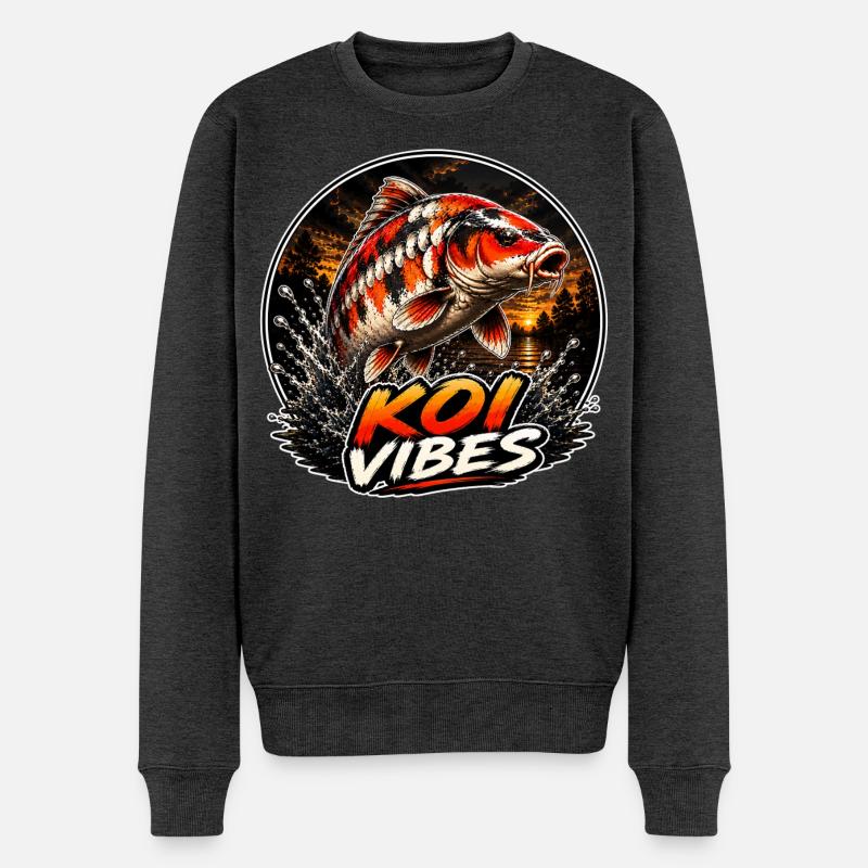 Koi Vibes Sunset Carp Design - Männer Premium Bio Pullover - Anthrazit meliert