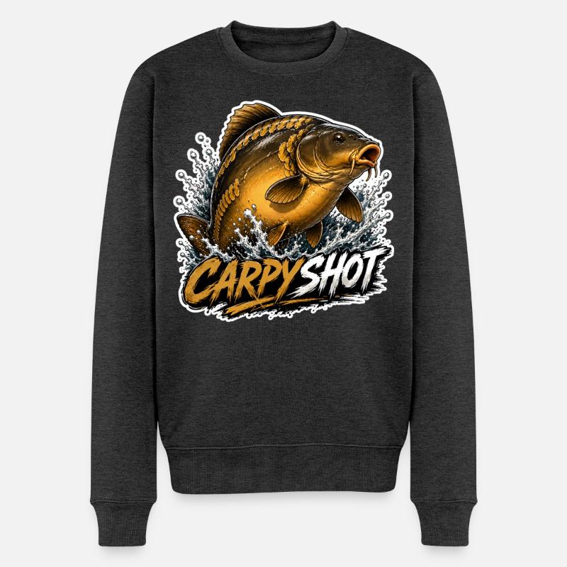 Carpyshot-Spiegel-Karpfenfischerei-Design - Männer Premium Bio Pullover - Anthrazit meliert
