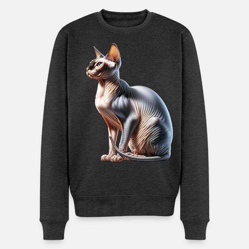 Chat Sphynx - Pull Premium bio Homme - anthracite chiné