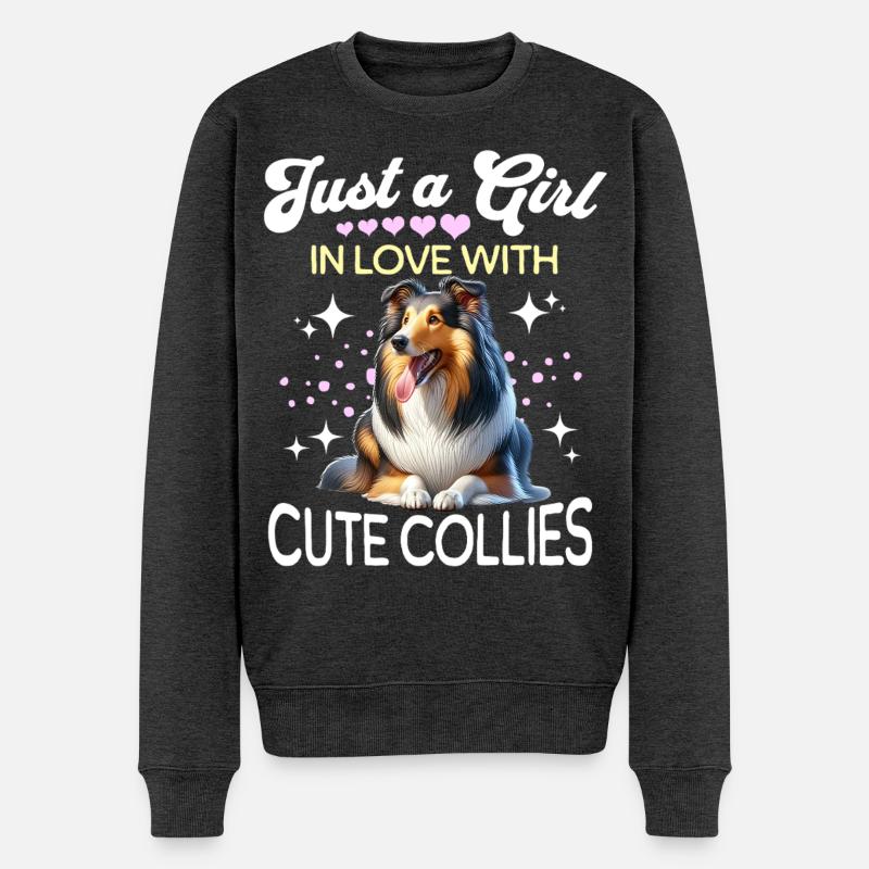 Langhaar Collie Mädchen - Männer Premium Bio Pullover - Anthrazit meliert