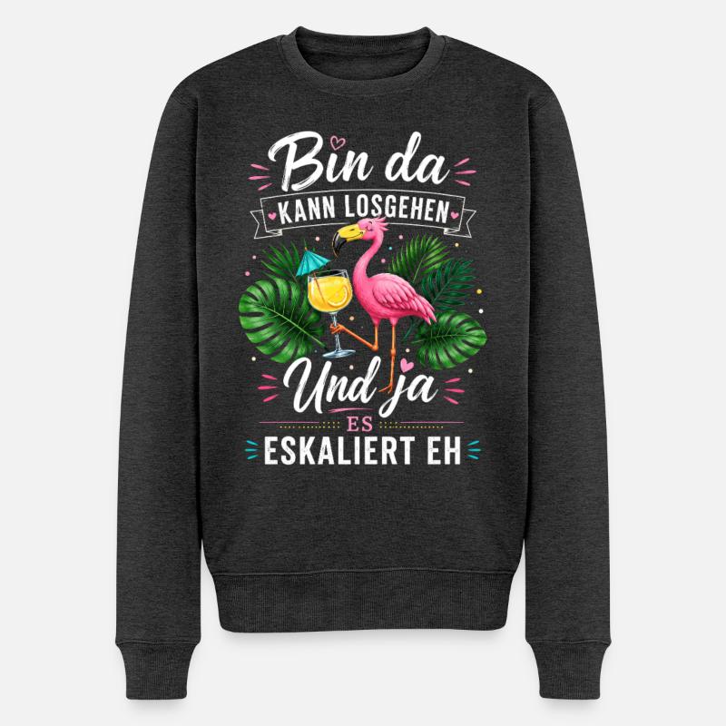 Bin da Eskaliert Flamingo Party - Männer Premium Bio Pullover - Anthrazit meliert