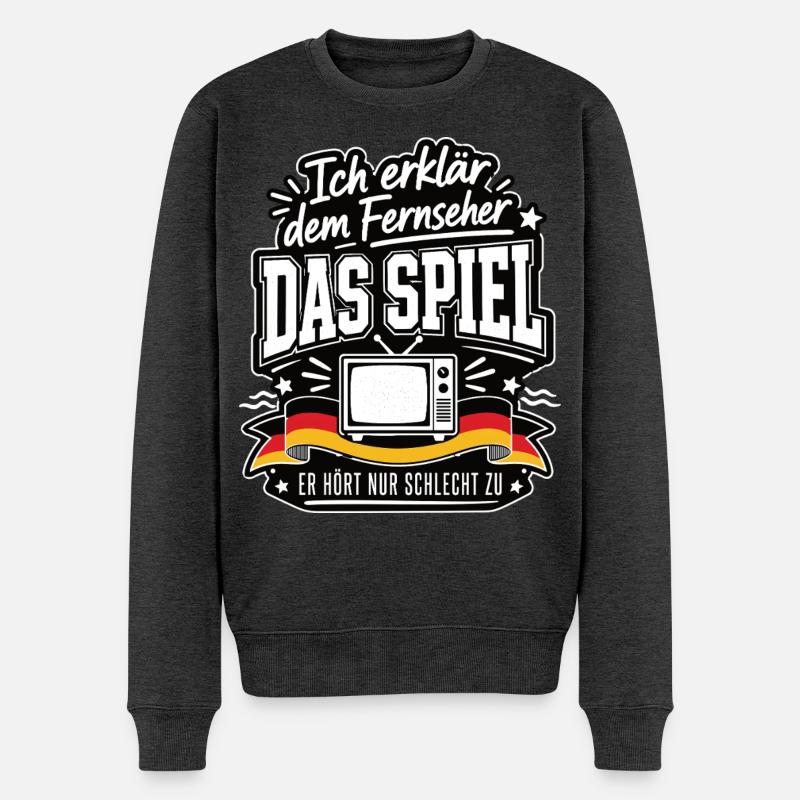 Fernseher braucht heute Coachingpflicht - Männer Premium Bio Pullover - Anthrazit meliert