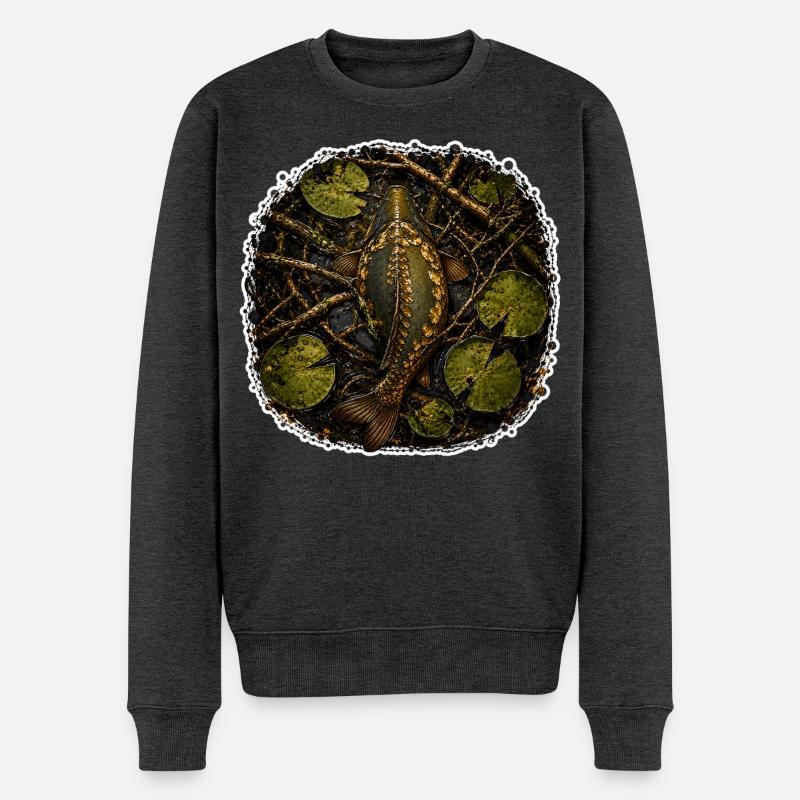 Verstecktes Karpfen-Karpfenfischen-Design - Männer Premium Bio Pullover - Anthrazit meliert