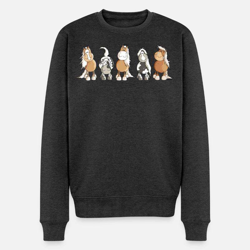 Funny Horses - Pferde - Pferd - Männer Premium Bio Pullover - Anthrazit meliert