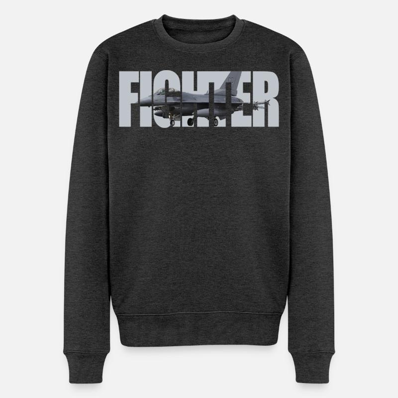 Fighter F-16 - Männer Premium Bio Pullover - Anthrazit meliert