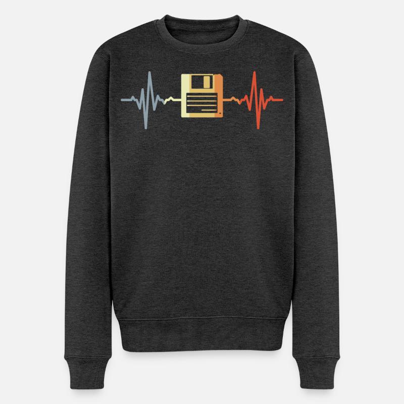 Retro Diskette EKG - Männer Premium Bio Pullover - Anthrazit meliert