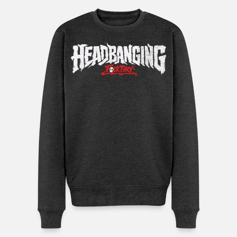 Headbanging-Logo weiß - Männer Premium Bio Pullover - Anthrazit meliert