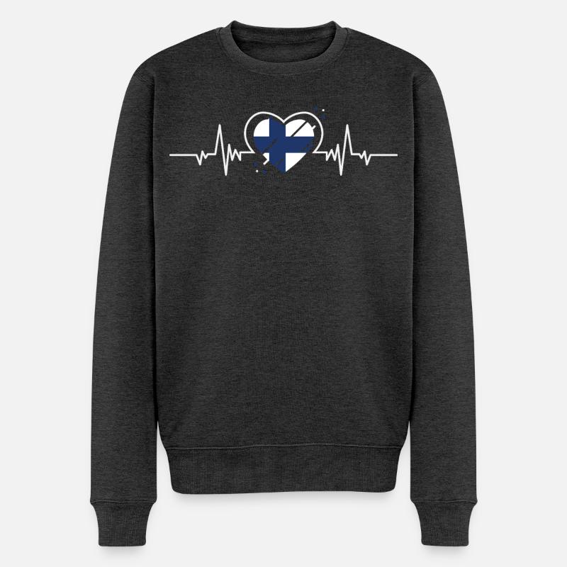 Finnland Herzfrequenz-Ticket Geschenk - Männer Premium Bio Pullover - Anthrazit meliert