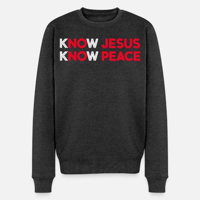 Know Jesus Know Peace Motiv - Männer Premium Bio Pullover - Anthrazit meliert