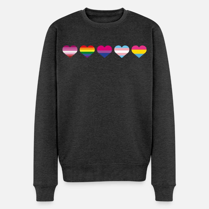 Regenbogen Herz - Männer Premium Bio Pullover - Anthrazit meliert
