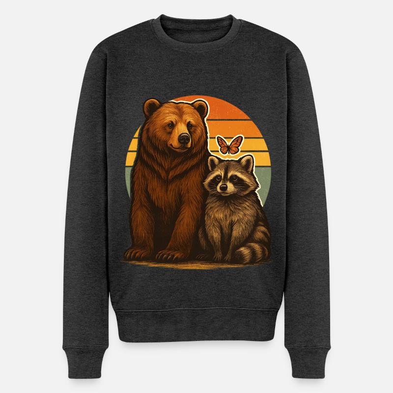 Bär Waschbär Tierfreunde - Männer Premium Bio Pullover - Anthrazit meliert