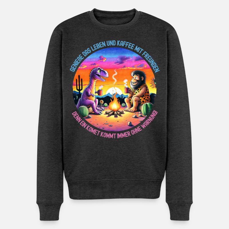 Dinosaurier und Löwe beim Camping - Männer Premium Bio Pullover - Anthrazit meliert