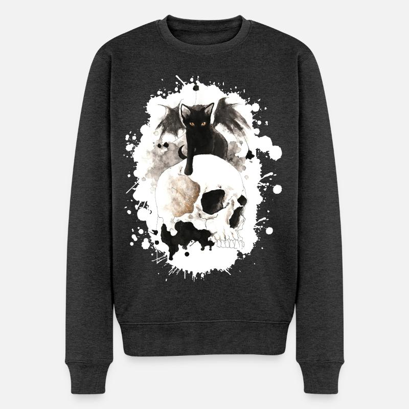 Hexenkatze auf Schädel - Männer Premium Bio Pullover - Anthrazit meliert