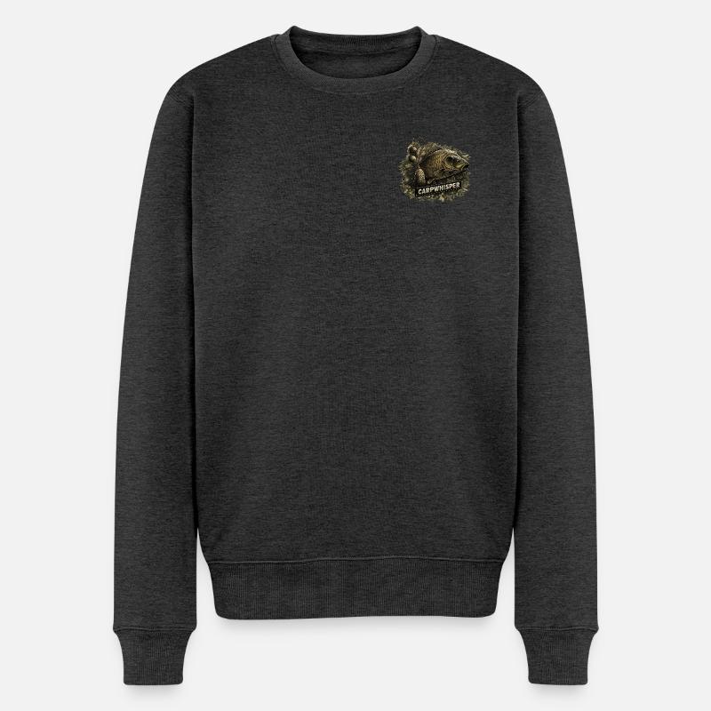 CARPWHISPER: Karpfen-Motiv mit Angelrequisiten - Männer Premium Bio Pullover - Anthrazit meliert