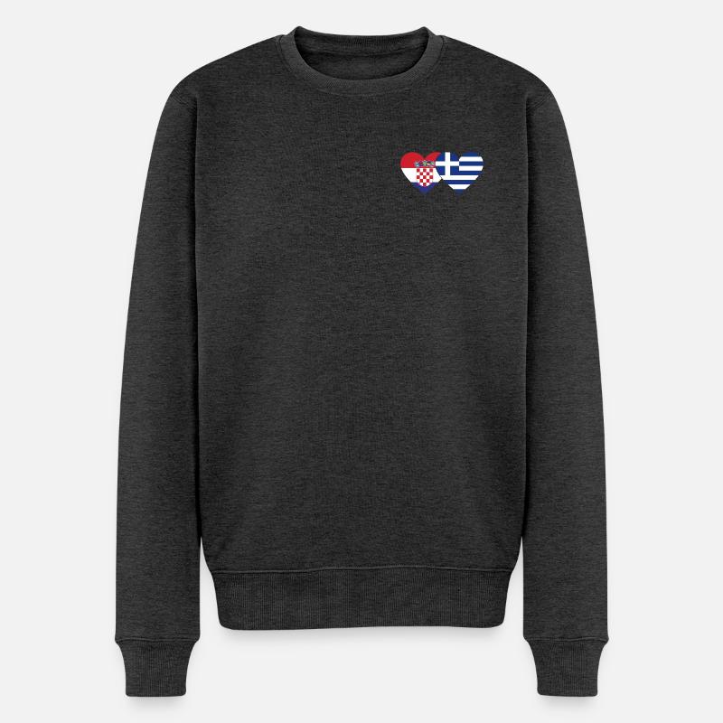 Kroatien Griechenland Flagge Herz - Männer Premium Bio Pullover - Anthrazit meliert